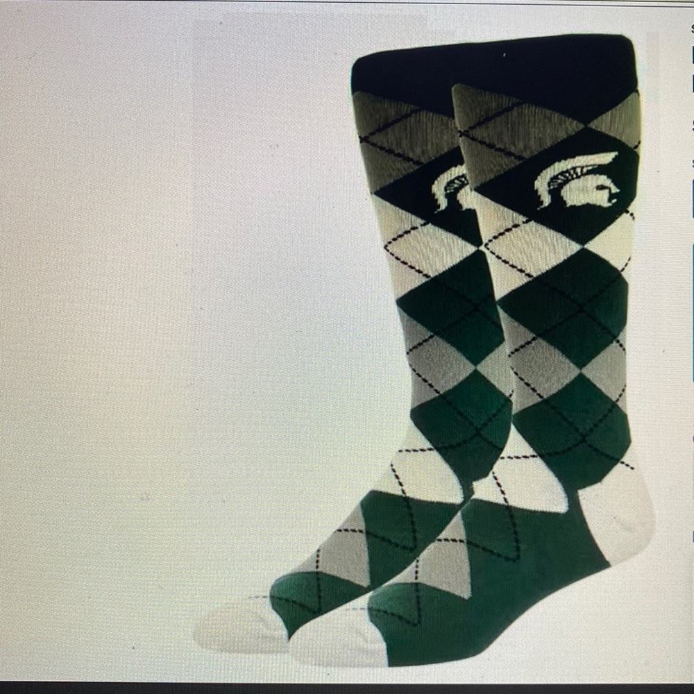 Michigan State Spartans Argyle Mens Socks. NWT